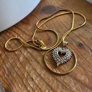 💛 14k Yellow Gold Over Silver Vintage Diamond Heart Necklace